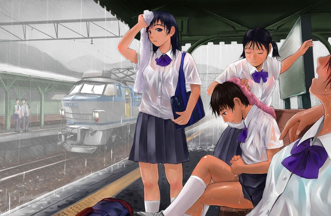 JK,雨,濡れ,二次元,透け,エロ画像,女子校生【12】