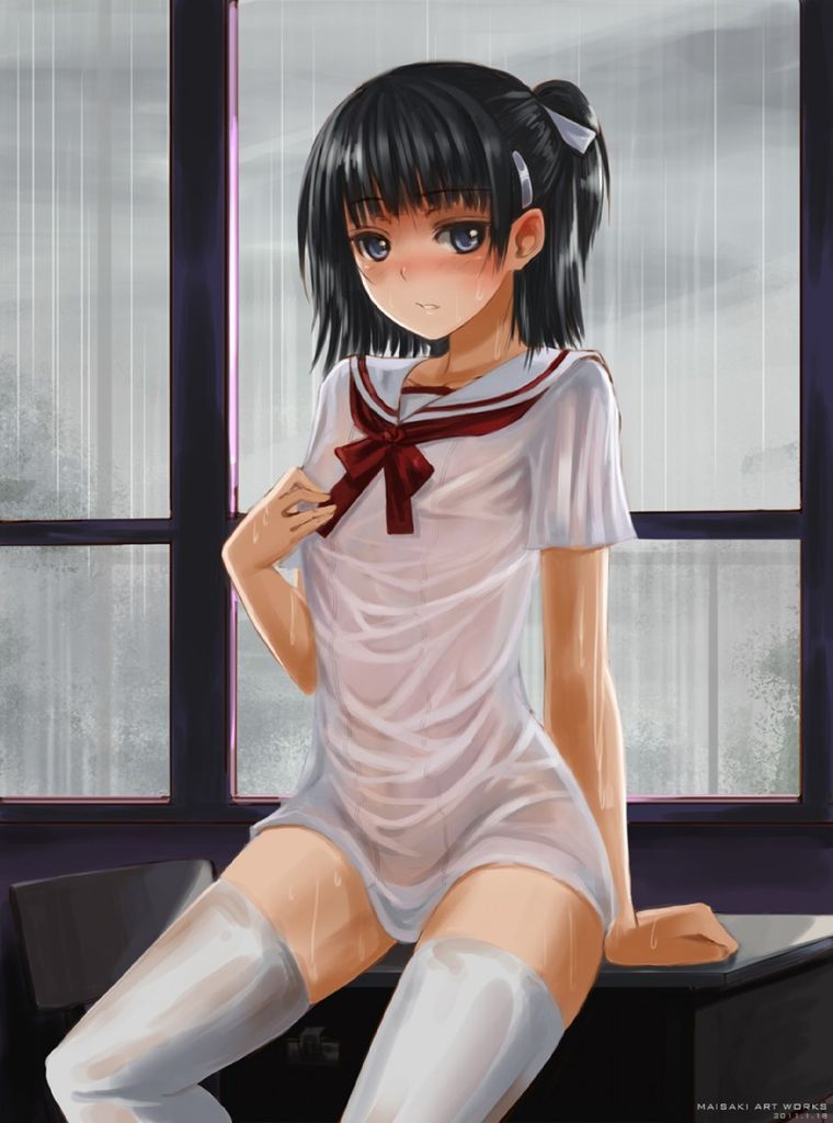 JK,雨,濡れ,二次元,透け,エロ画像,女子校生【13】