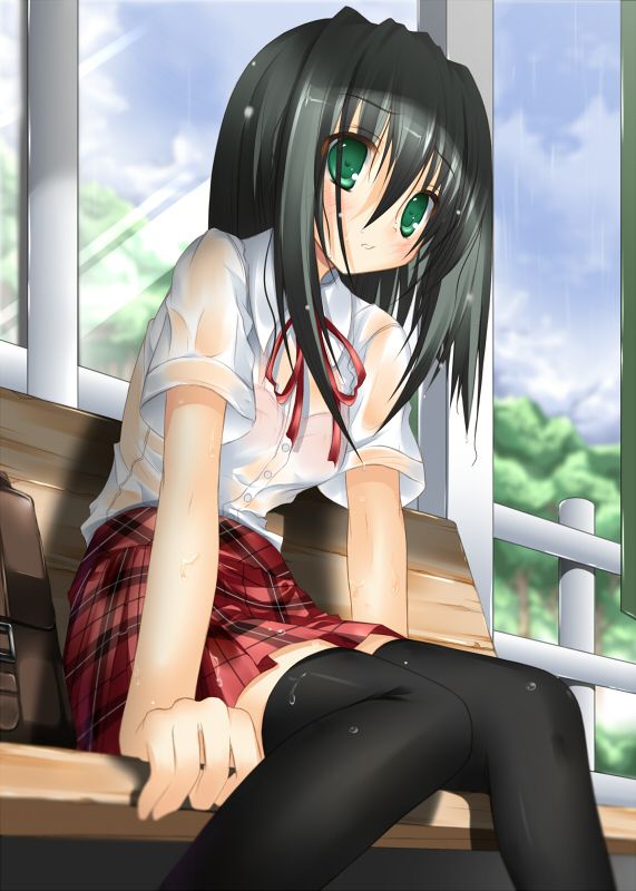 JK,雨,濡れ,二次元,透け,エロ画像,女子校生【16】