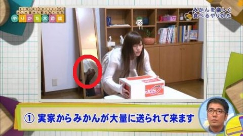 【画像あり】フジテレビでみかん箱を置く女の子のパンツが鏡にモロに映るwwwww